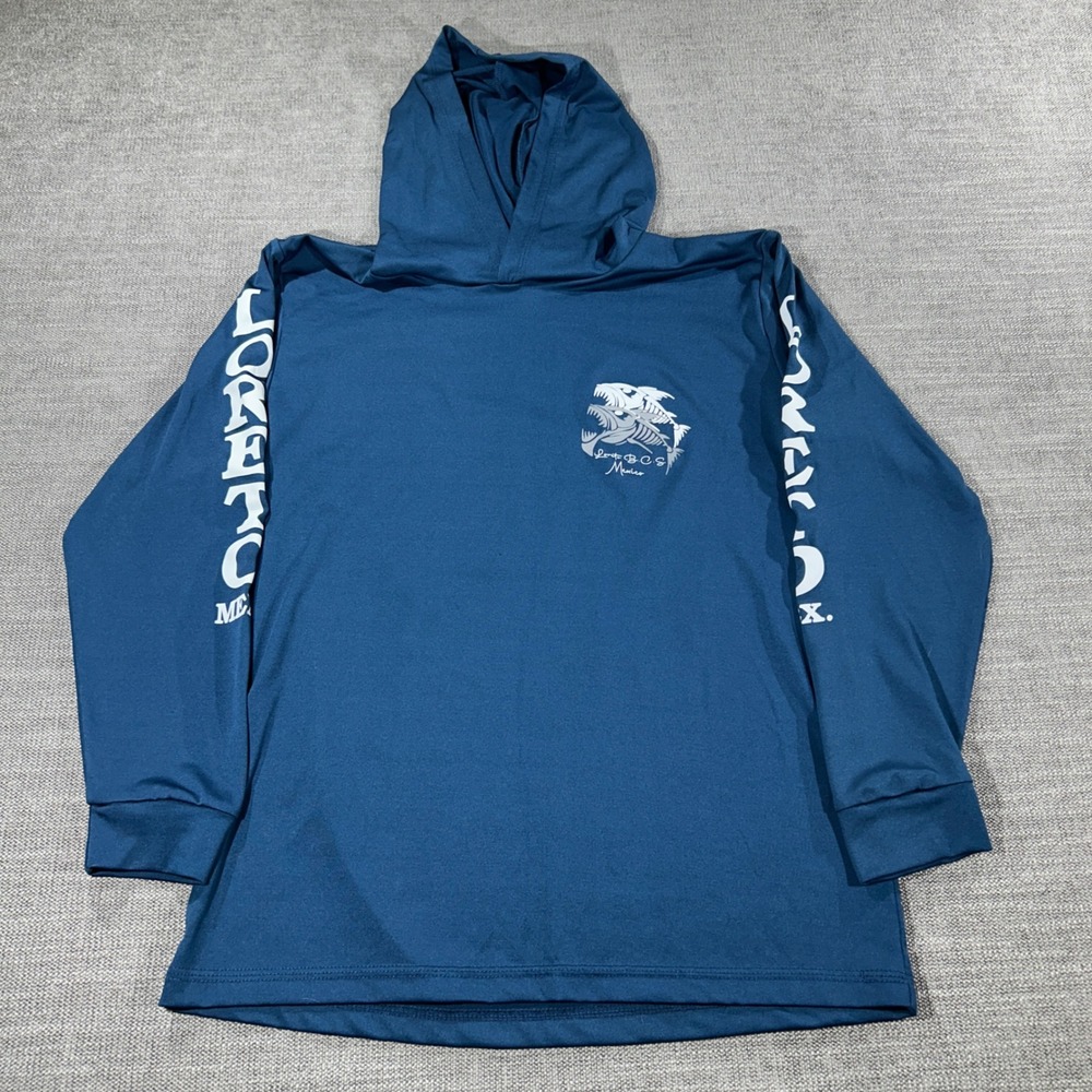 Unbranded Fishing Sun Hoodie Mens Large Blue Excellent Loreto Mexico Graphic